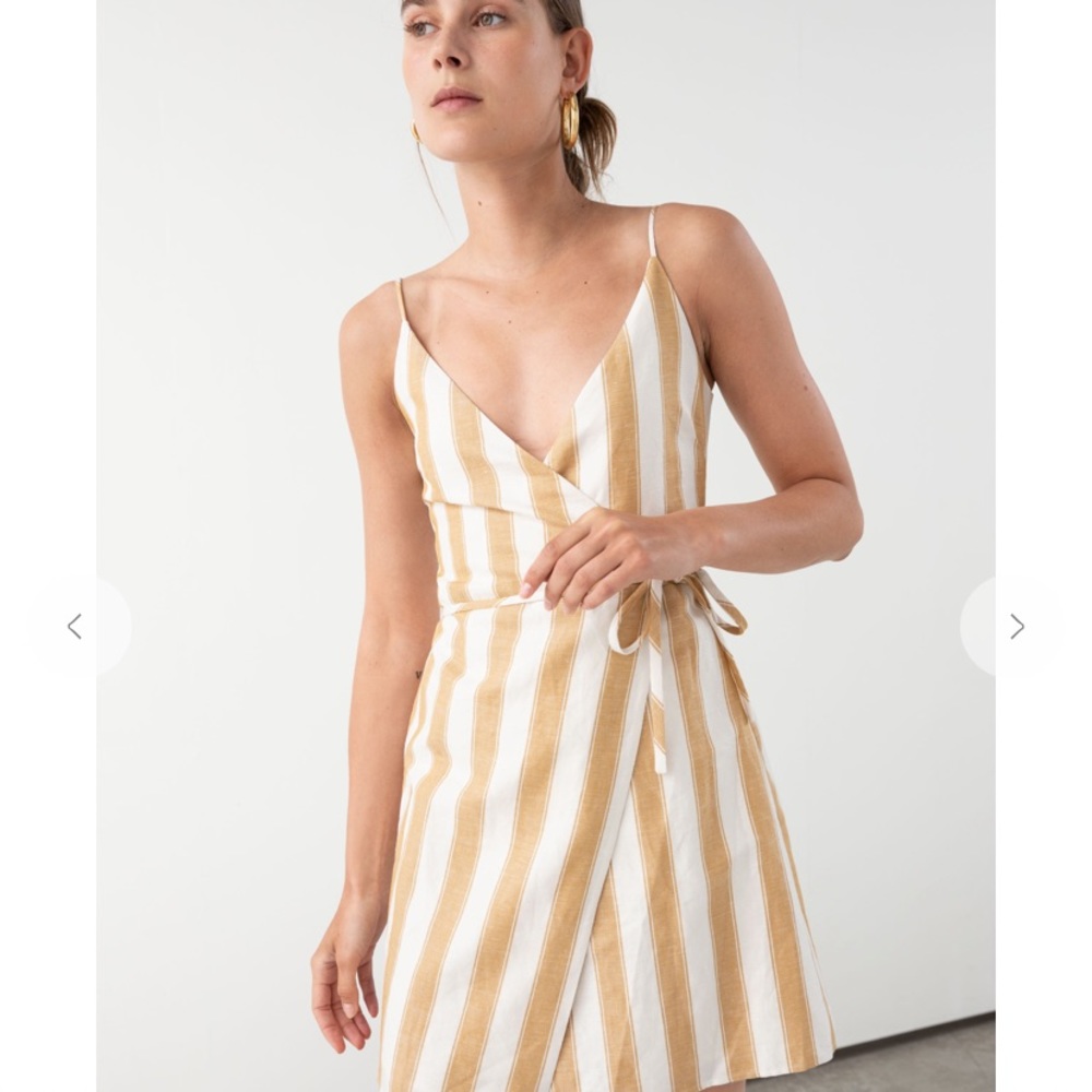 & OTHER STORIES Striped Cotton Linen Mini Wrap Dress nwt 2